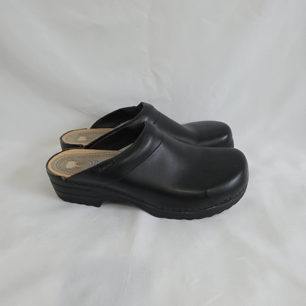 Euro-Dan Atlas Black Leather Wooden Work Chef Clogs - Picture 3 of 10